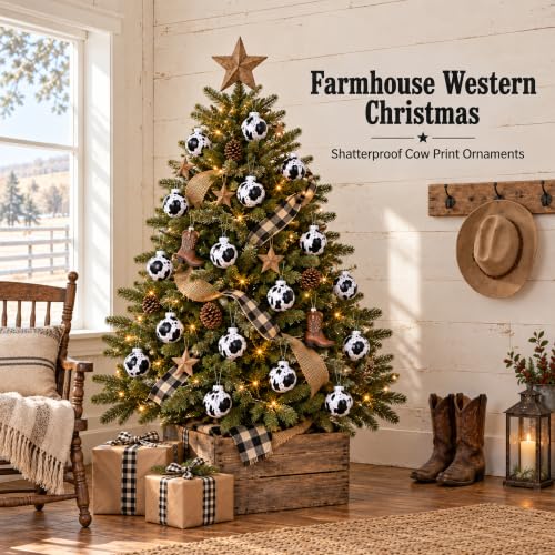 Cow Print Western Christmas Ornaments 16pcs 2.4in – Evernne Black/White