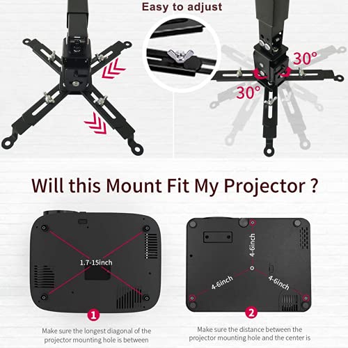 Universal Projector Wall Ceiling Mount Bracket Adjustable Height Extendable Arms