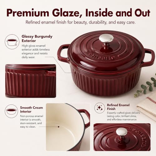 SENSARTE 5.5QT Dutch Oven with Lid, Enameled Cast Iron Pot Safe