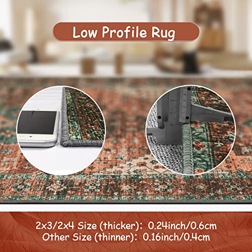 Ultra-Thin Vintage Area Rug 6x9 Brick Red Non-Slip Washable Living Room Carpet