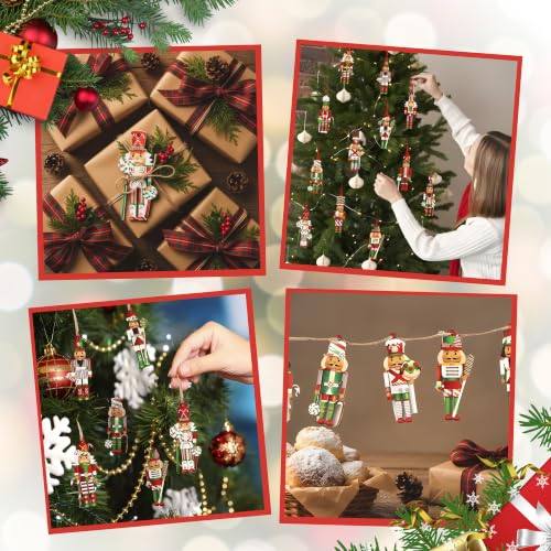 Nutcracker Christmas Ornaments Set of 24, Wooden Hanging Soldiers