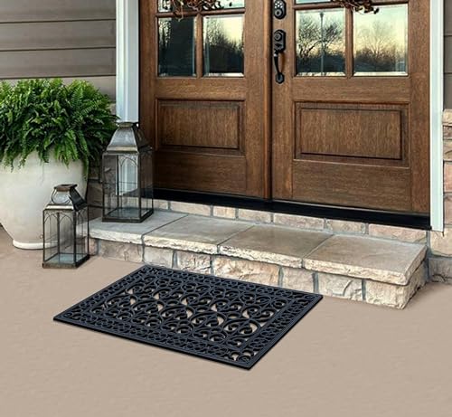 Black Paisley Rubber Doormat 2' x 3' Heavy Duty Non-Slip Mud Scraper