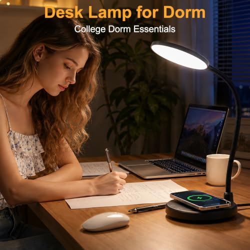 Wireless Charging Desk Lamp - Black, 800LM, CRI95+, Touch Dimming & 10W QI Charger