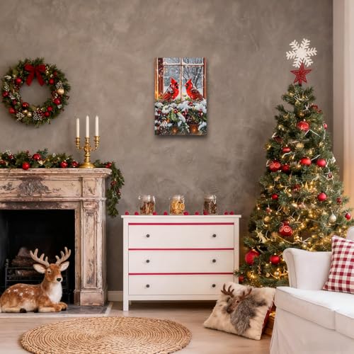 BJYCHG Red Cardinal Wall Art Canvas - Winter Bird Decor, 20x16 Inches