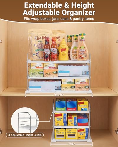 EVERIE 3-Tier Expandable Kitchen Cabinet Organizer Set of 2 for Wraps & Pantry Storage