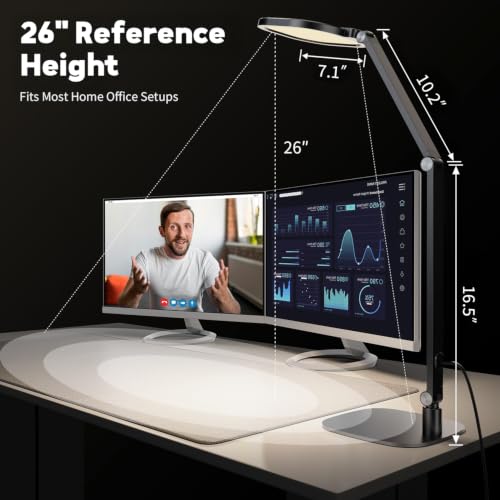 LitONES LED Desk Lamp for Home Office - Black, Adjustable Webcam & Reading Light