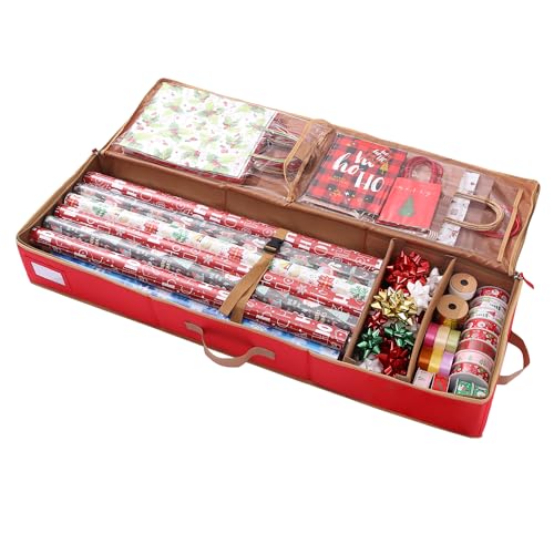 Sattiyrch Red Gift Wrapping Paper Storage Organizer, Holds 20 Rolls