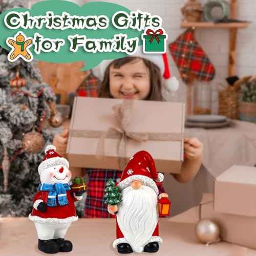 Christmas Gnome Figurines 2 PCS Xmas Snowman Decoration Indoor Resin Collectible Statue Cute Holiday Ornament for Table Home