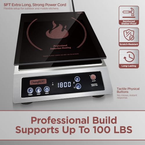 Professional Induction Cooktop 1800W with Large Coil Burner, NSF Certified