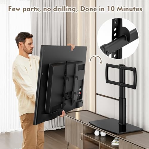 27-60 Inch Universal Swivel TV Stand with Height Adjustment & Glass Base - Holds up to 99lbs