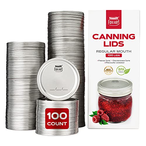 Canning Lids Regular Mouth 100-Pack - Airtight Steel Food Preservation Seals