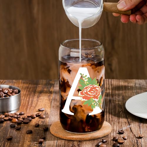 Personalized 16 Oz Glass Cup with Lid & Straw - Color-Changing Initial Gift (A-16OZ SENTVEND)