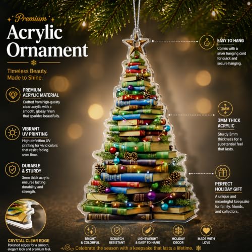 NELXI Book Christmas Ornament 2026 — Book Stack Ornament (Variation: Book 4) for Christmas Tree, Gift for Readers, Teachers, Librarians