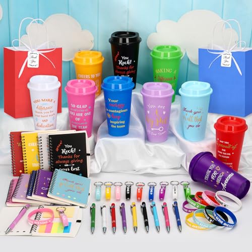 Team Gift Set - 141Pcs 20-Count Employee Appreciation Kit with 16oz Tumblers, Notebooks, Pens, Bracelets, Keychains, Cards