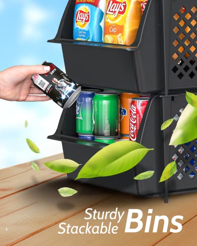 Skywin 4 Pack Stackable Open Front Pantry Storage Bins - Black