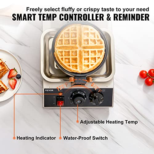 Commercial Waffle Maker 4Pcs Set, 1300W Round Non-Stick Rotatable Waffle Iron