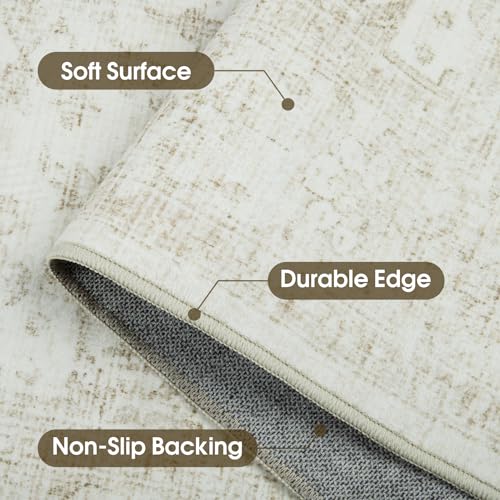 Tosuoka 9x12 Light Beige Vintage Washable Area Rug - Living Room Carpet