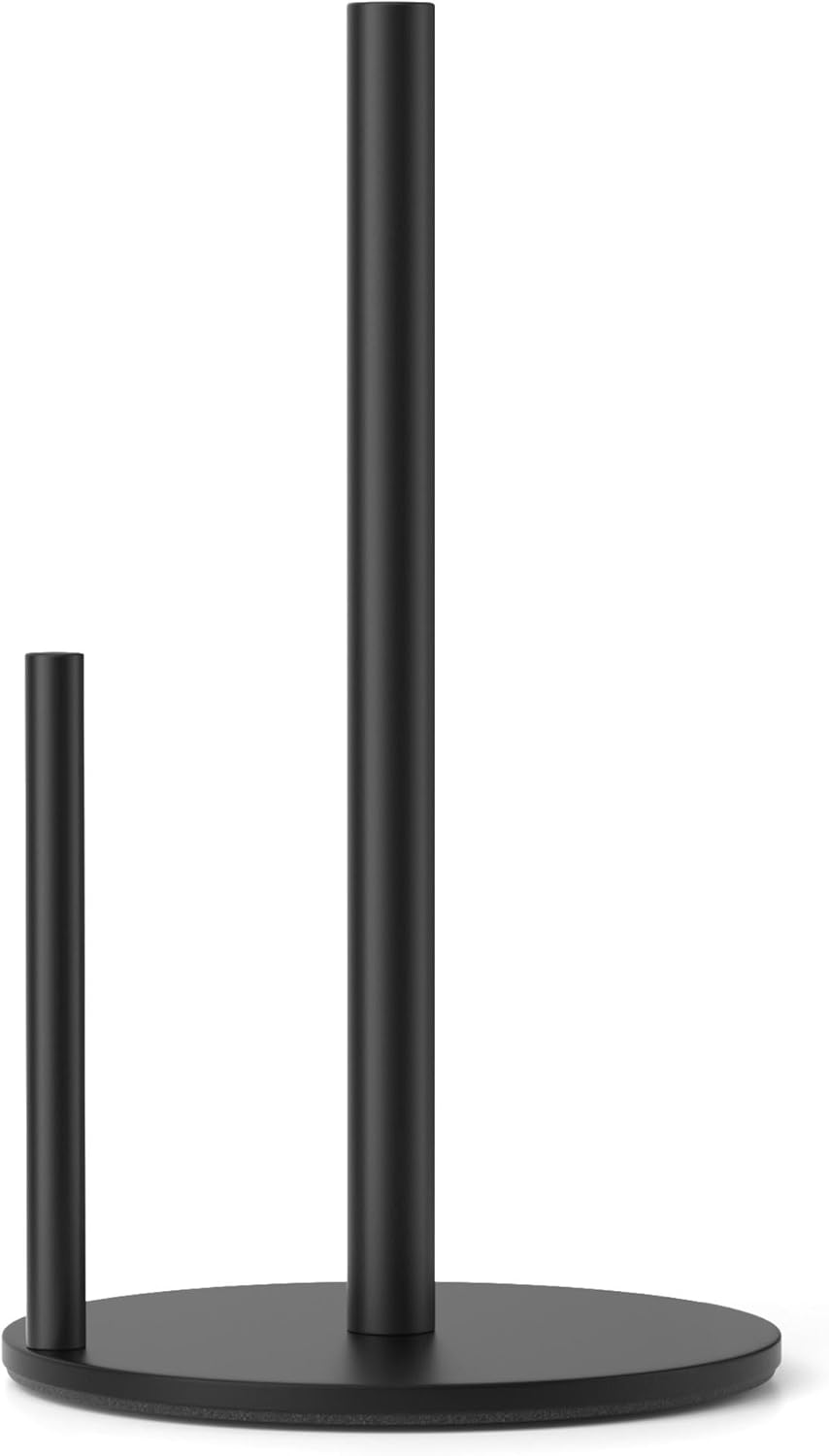 Premium Stainless Steel Paper Towel Holder by [Brand Name] - Black Countertop Dispenser with Weighted Base