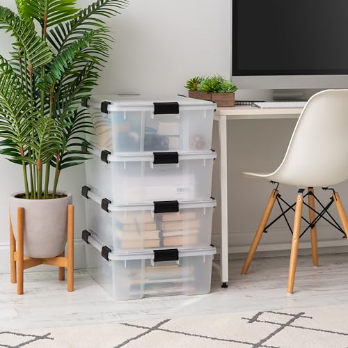 IRIS USA 4-Pack 41 Qt Clear Black Storage Bins with Gasket Lids, Weatherproof