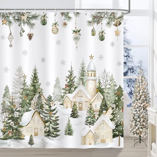 Cozzsnuge Farmhouse Christmas Shower Curtain 72x72 in with 12 Hooks