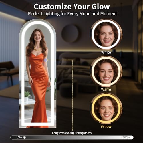 Koonmi Full Length Mirror with LED Lights, 56x20 Inches, Arched Standing Design
