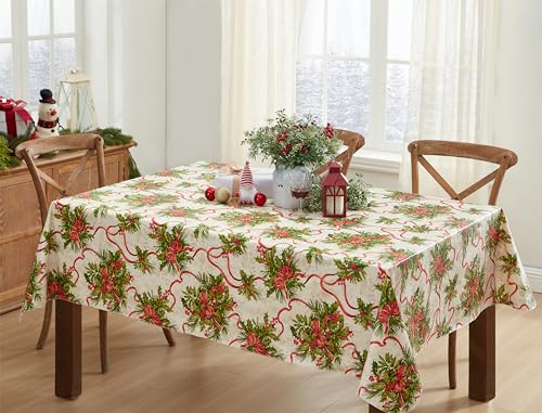 Newbridge Holly Traditions 52x52 Inch Square Vinyl Tablecloth with Flannel Backing - Christmas Decor