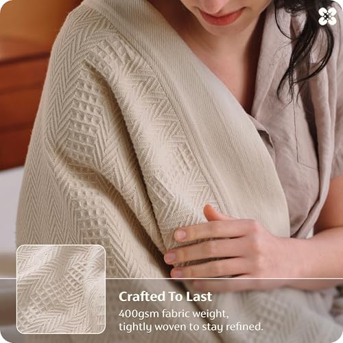 Bedsure Organic Cotton Waffle Bed Blanket Queen Warm Beige 90x90