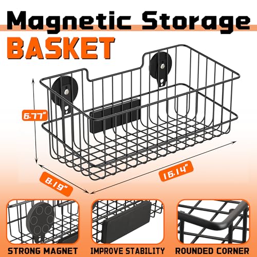 Magnetic Wire Mesh Baskets - Heavy Duty Metal Storage Organizer for Garage, Kitchen, Laundry (2 Pack)