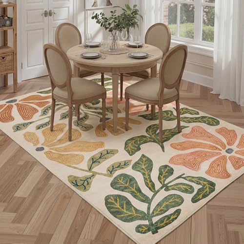 Oatmeal 8x10 Area Rug for Living Room - Washable Non-Slip Boho Style