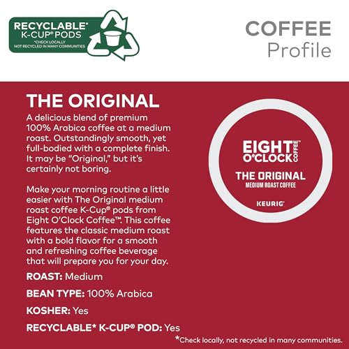 Eight O'Clock Coffee Original Medium Roast K-Cup Pods Pack of 4 - 96 Count