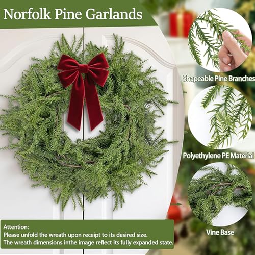 AKAUKIN 6Ft Real Touch Norfolk Pine Garland - 2 Pack Christmas Decor