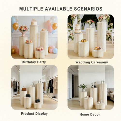 Jueraori Off-White Cylinder Pedestal Stands Set for Events & Displays, 5 pcs