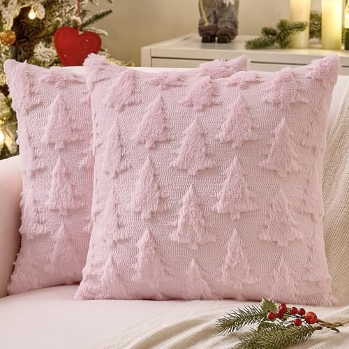 MIULEE 18x18 Pink Christmas Pillow Covers Set of 2 Holiday Decor