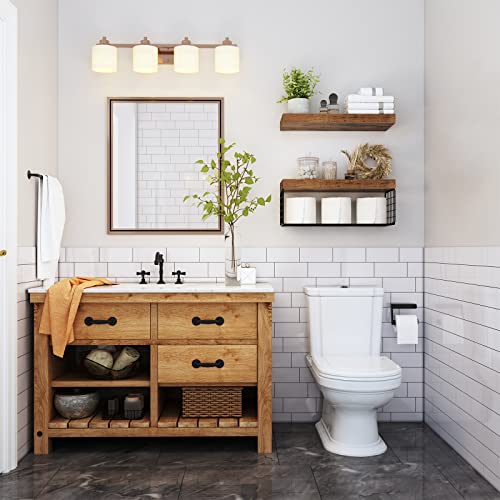 Over Toilet Wall Mounted Bathroom Shelves Set of 2 - Brown, 15.7 Inch