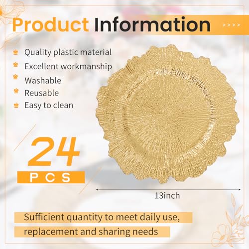 24 Pcs Gold Reef Charger Plates 13-inch Decorative Tableware Set