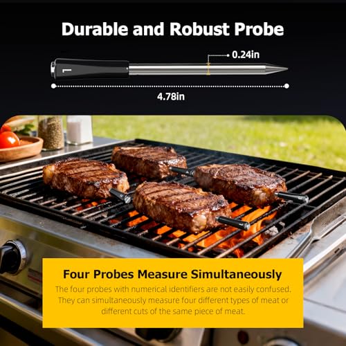 Wireless Meat Thermometer with App Control & 4 Probes for Grill Oven BBQ