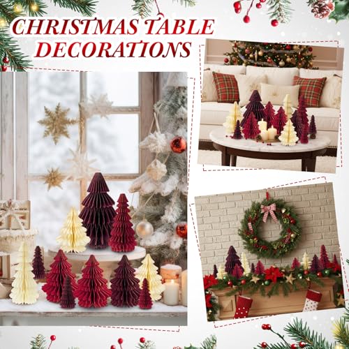 Gueevin 12 Pcs Red Christmas Honeycomb Paper Tree Centerpiece with Magnetic Closure 5.9–13.78 in