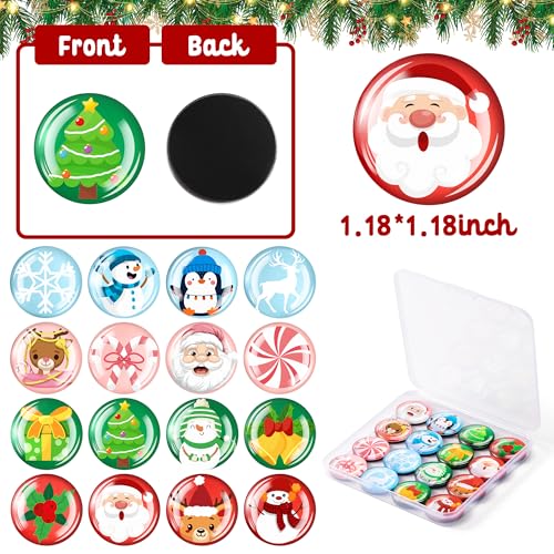 16Pcs Christmas Refrigerator Magnets, Colorful Xmas Glass Strong