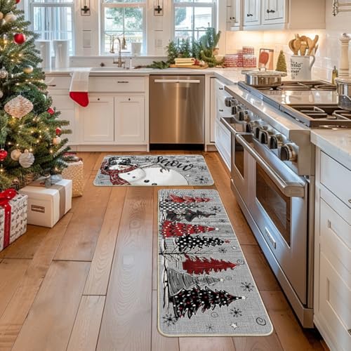 Artoid Mode Grey Snowman Christmas Kitchen Rugs Set of 2 17x29 & 17x47 Inches Seasonal Home Decor