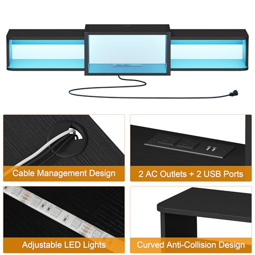 Qupui 47.3-Inch Floating TV Stand with LED RGB Lighting, USB Charging, Black
