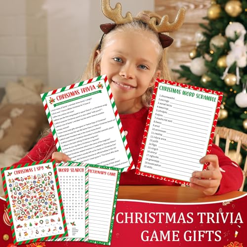 Christmas Party Card Game Set with Trivia Pictionary Word Search & I Spy Activities