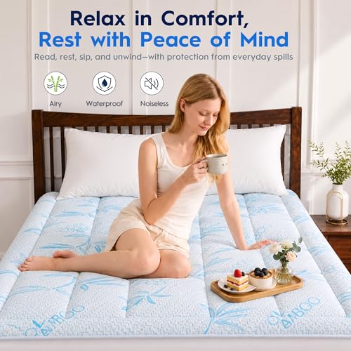 King Waterproof Mattress Pad with Memory Foam & Bamboo Cooling Cover - 78x80 in