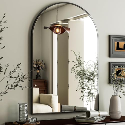 HARRITPURE 24x36 Inch Black Arched Wall Mirror - Modern Vanity Mirror with Metal Frame, Moisture-Resistant, Wall Mount Included