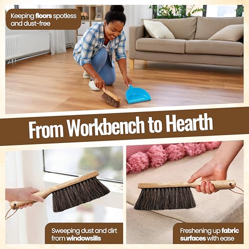 13 Inch Horsehair Dustpan Brush - Handmade Woodworking & Furniture Cleaner