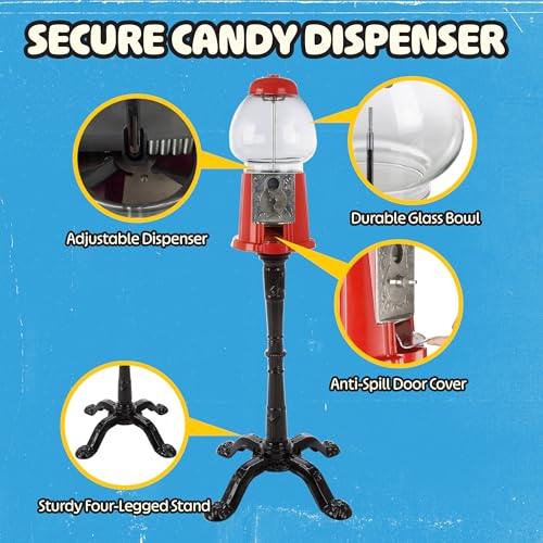 Red Vintage Gumball Machine & Coin Bank - 15" Candy Dispenser & Collector Stand