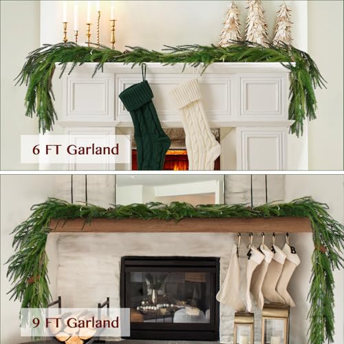 9FT Artificial Norfolk Pine Garland Christmas Decoration with Pine Cones - Trytuny