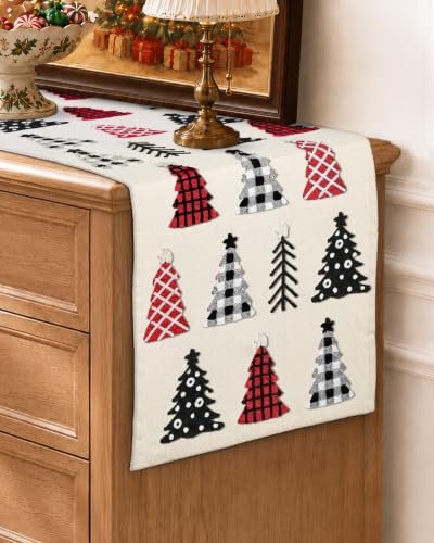 Miss Adola Embroidered Canvas Christmas Table Runner 13x72 Tree Crew