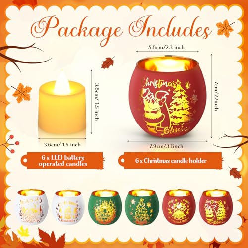 VIHOSE 6-Pack Christmas Votive Candle Holders with Flameless LED Candles - Festive Decor