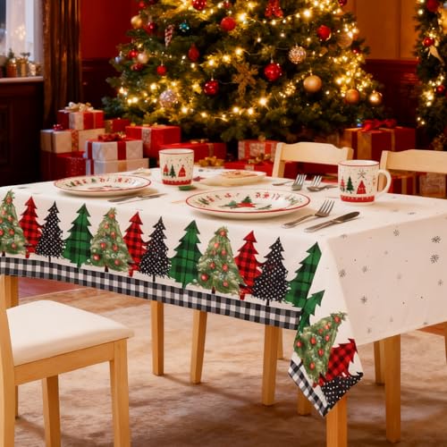 Ziliny 3 Pack Christmas Buffalo Plaid Tablecloths 54 x 108 Inches - Holiday Decor