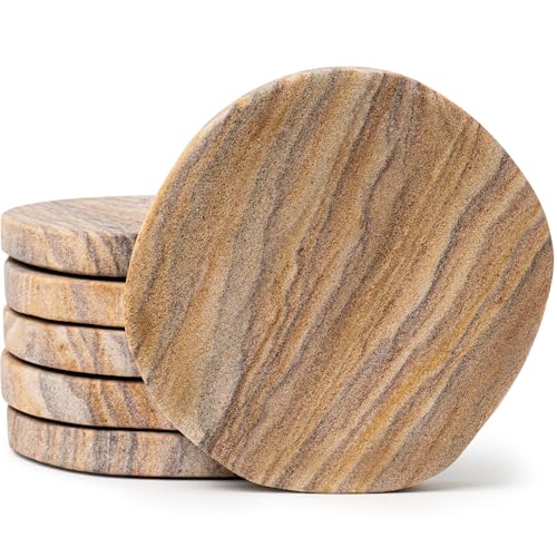 Set of 6 Absorbent Sandstone Drink Coasters - Rustic Organic Design